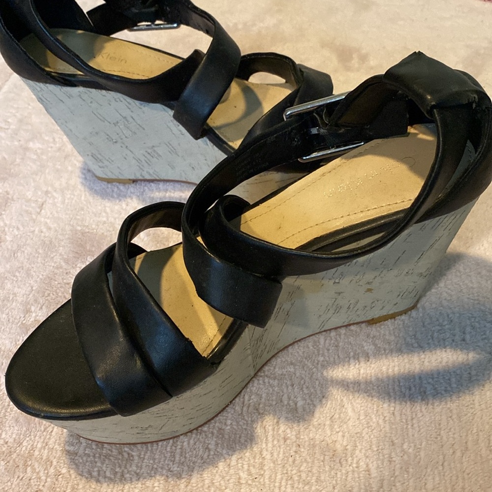 Calvin Klein Platform Wedge Strappy Sandals - Picture 3 of 5